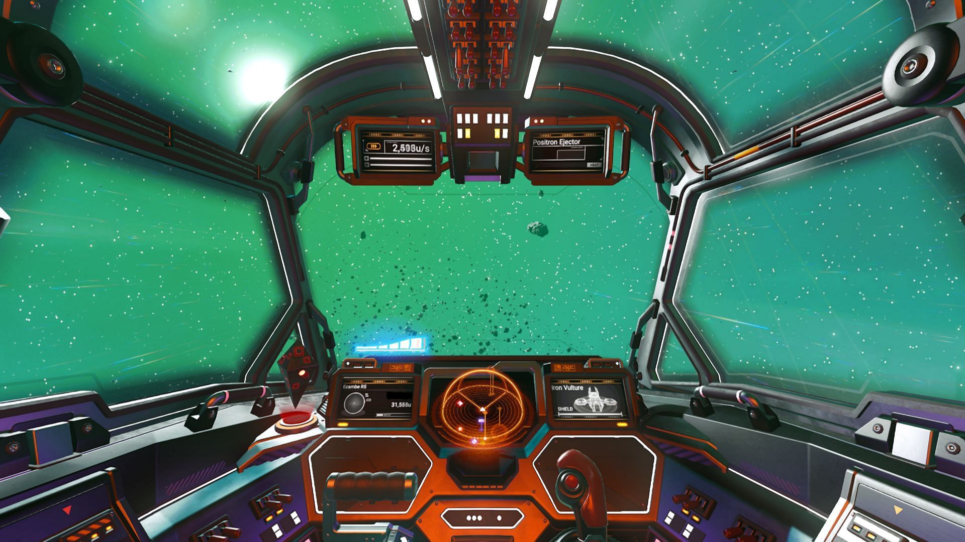 Cockpit view of the Iron Vulture hauler spaceship in No Man's Sky (Image via Hello Games)